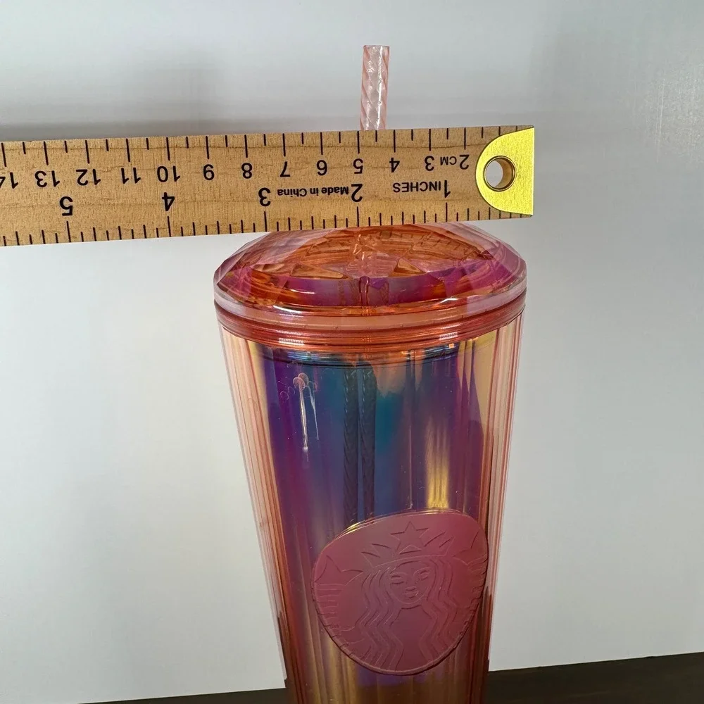 Starbucks Iridescent Sunset Orange Pleated Venti Tumbler 24oz Cold Cup Plastic